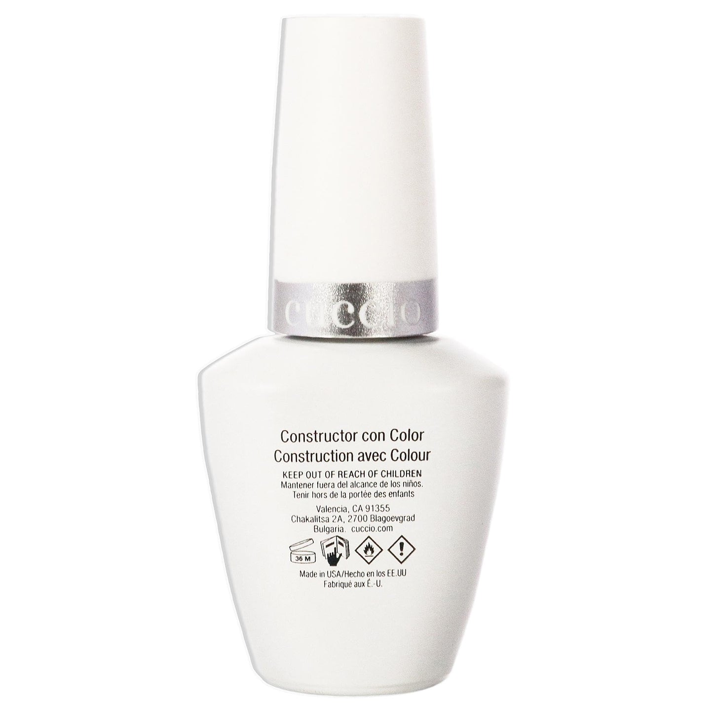 Cuccio self leveling builder gel bottle showing nail application brush