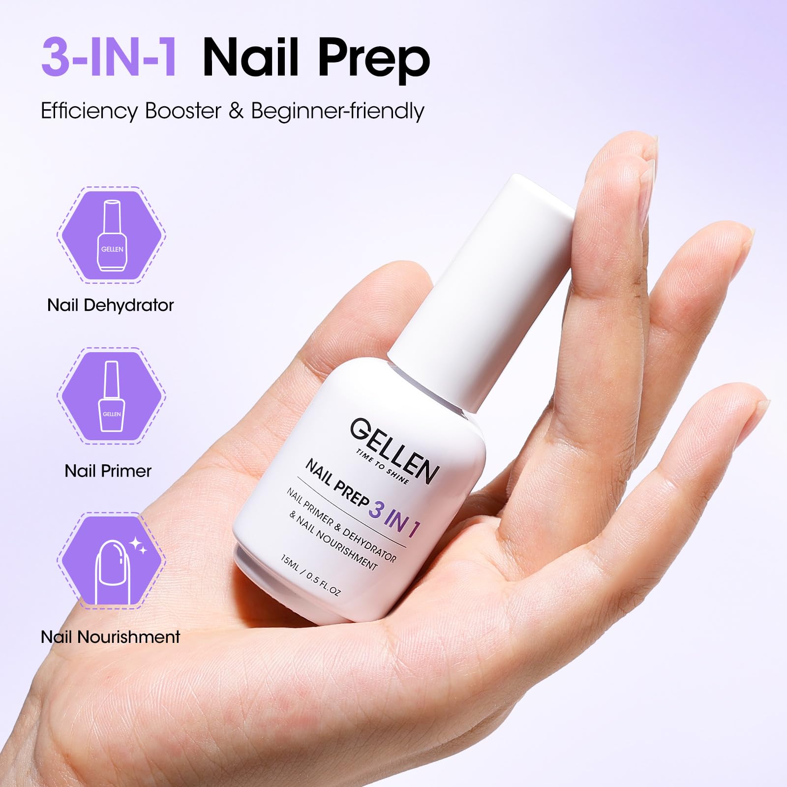 GELLEN acid free nourishing nail prep solution packaging showcasing ingredients list