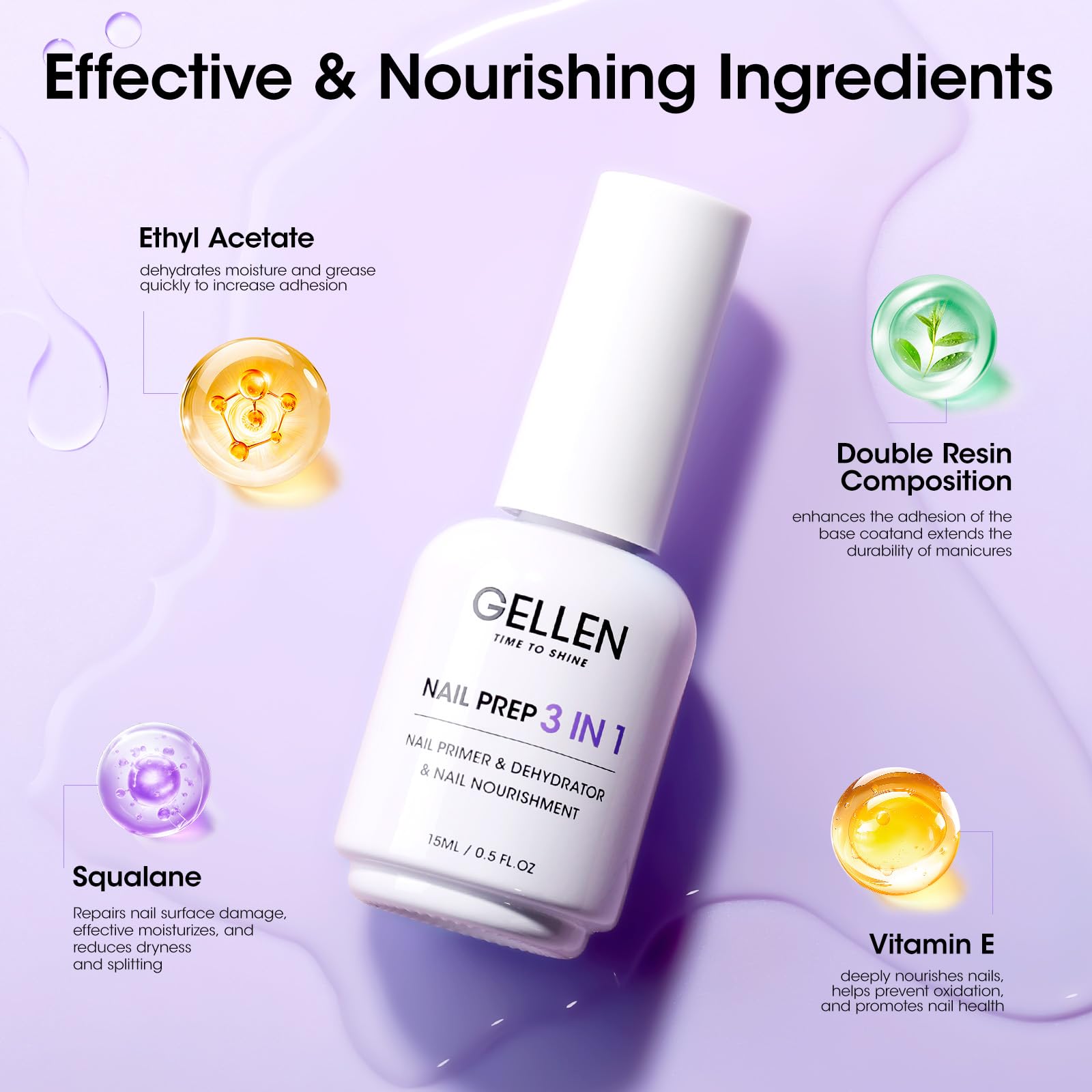 Side view of professional salon grade nail primer bottle by GELLEN