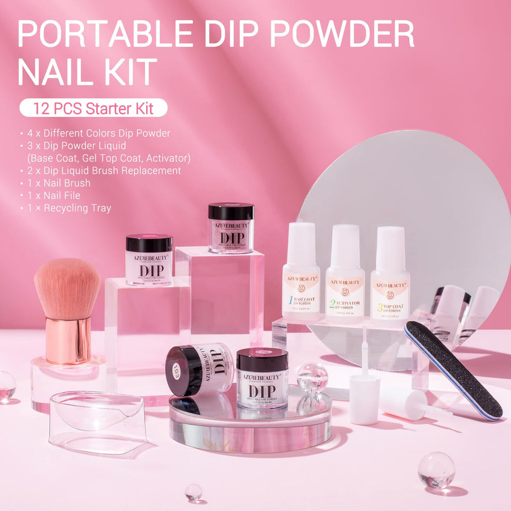 User demonstrating French manicure application with the dip powder set