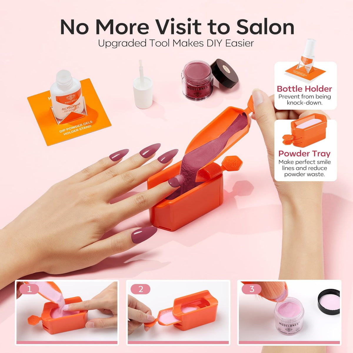 Finished professional manicure look created using Modelones dipping powder