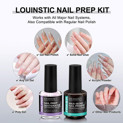 LOUINSTIC acid free primer being applied to prepped nails showing the precision brush design