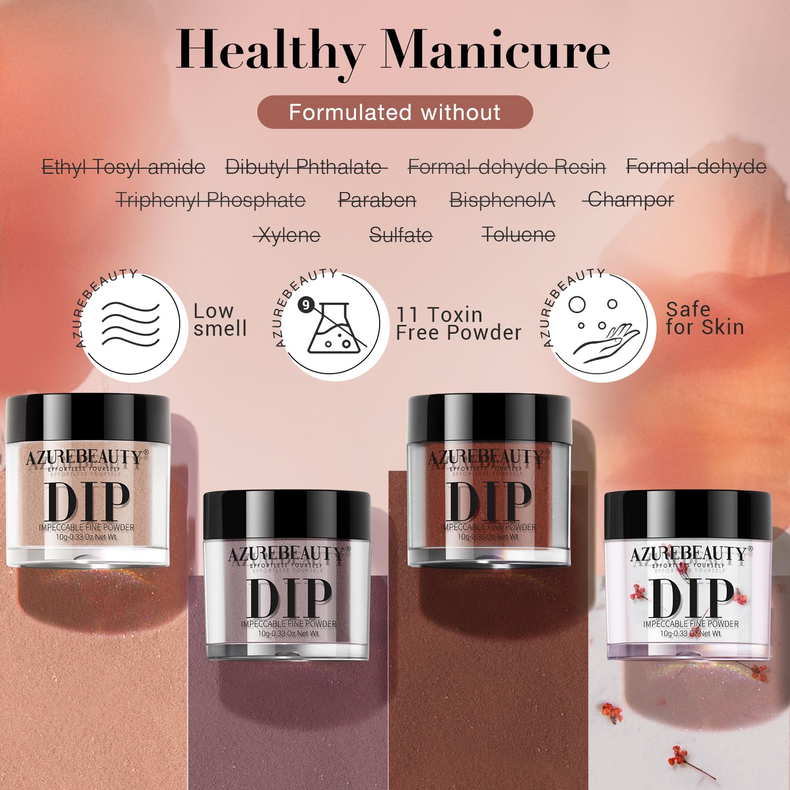 Full twelve-piece AZUREBEAUTY floral dipping powder starter collection unboxed on a clean background.