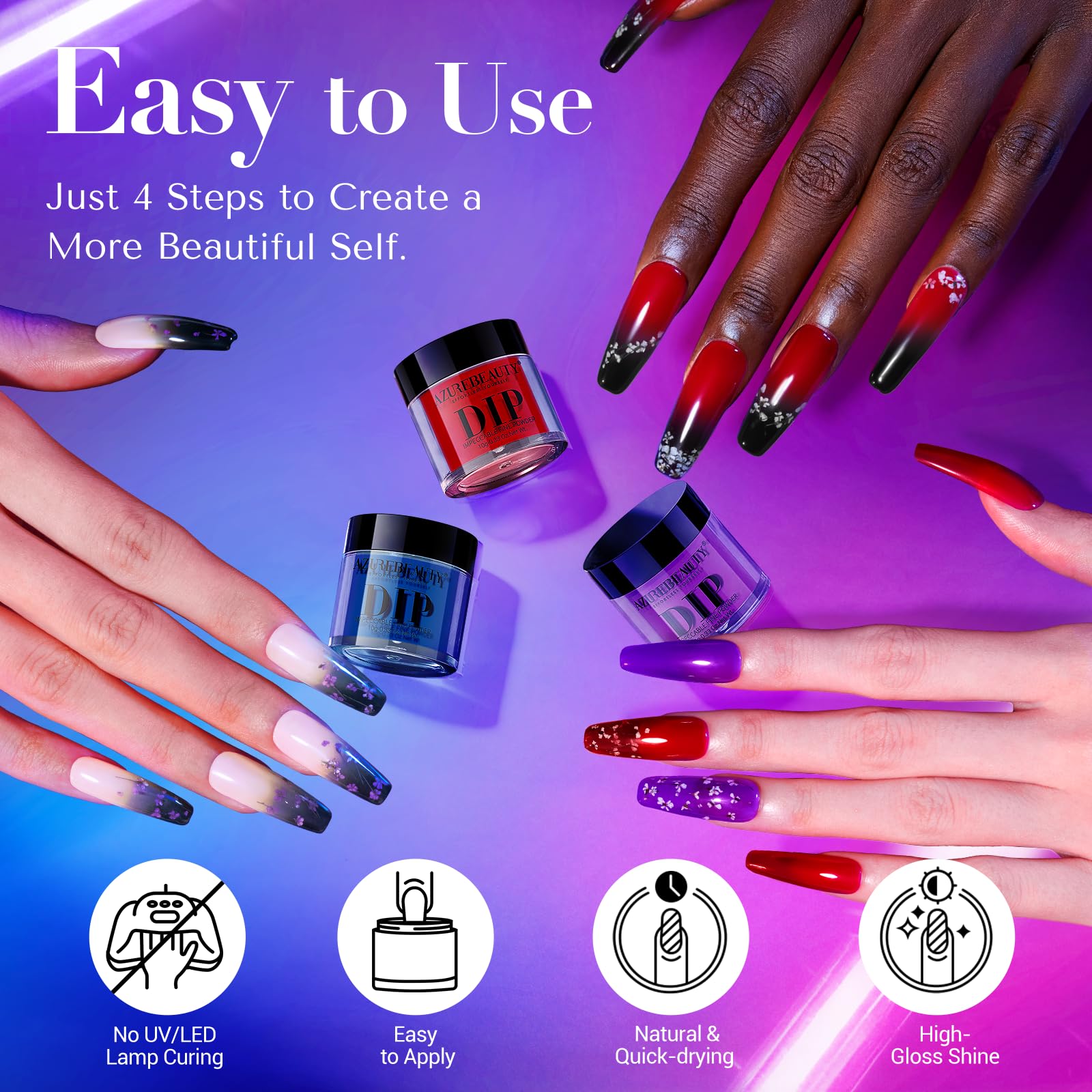 Step by step visual guide for applying the starter nail kit without a lamp