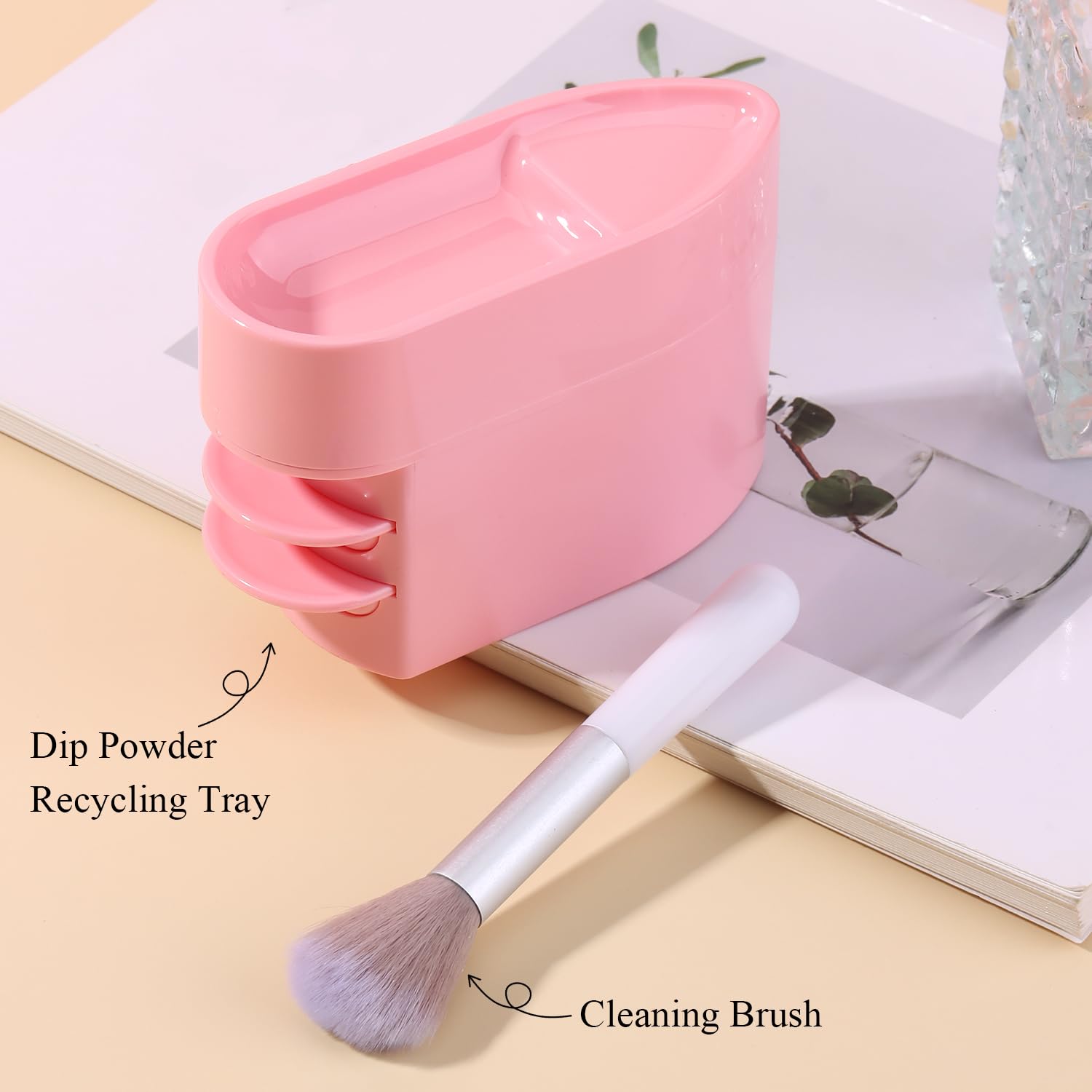Furtherpretty nail powder container with two removable sliding drawers for collecting excess glitter.