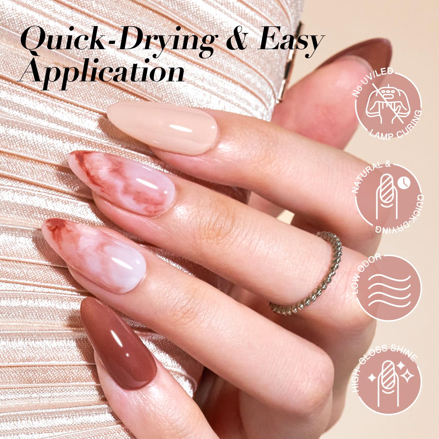 AZUREBEAUTY neutral skin tone dipping powder colors applied on manicured fingertips demonstrating the natural finish.