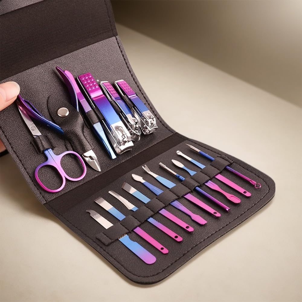 Compact travel case for the 16 in 1 grooming set shown closed to display its portable size