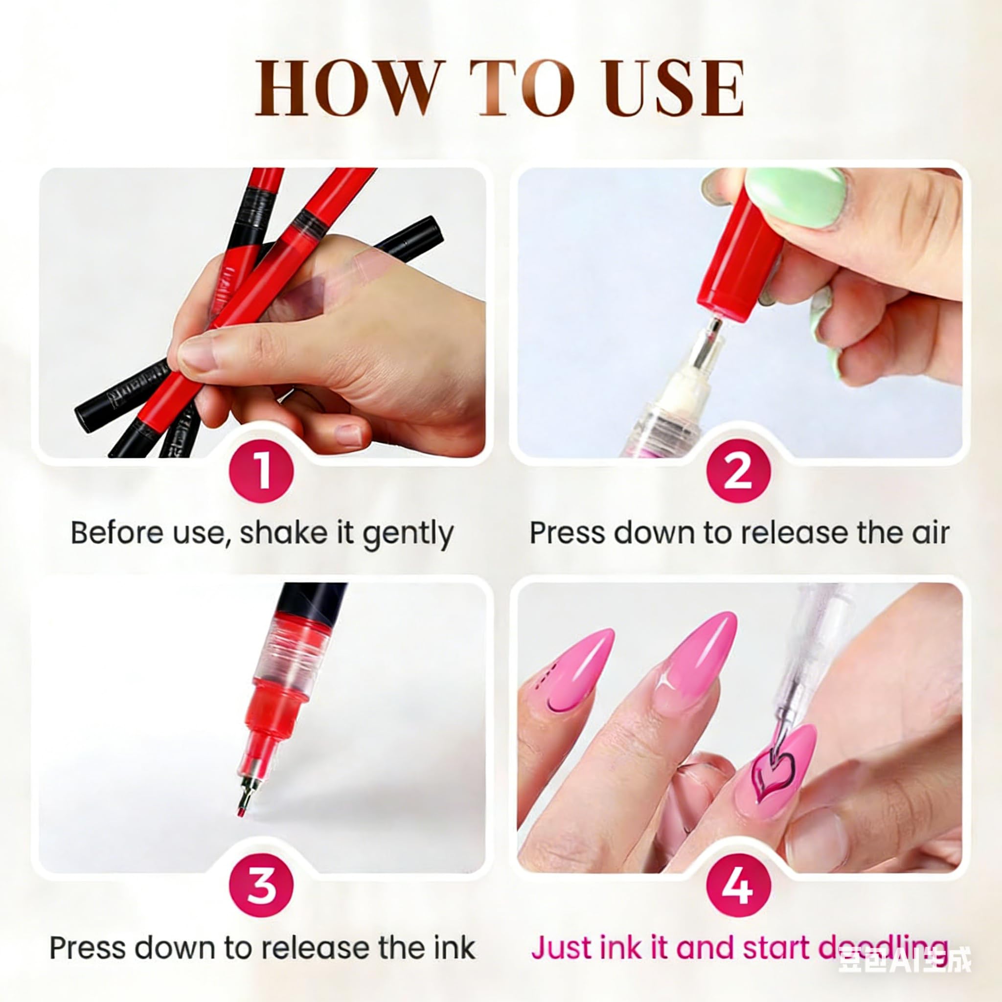 Close up of 0.5mm fine tip nail painting pen drawing intricate lines