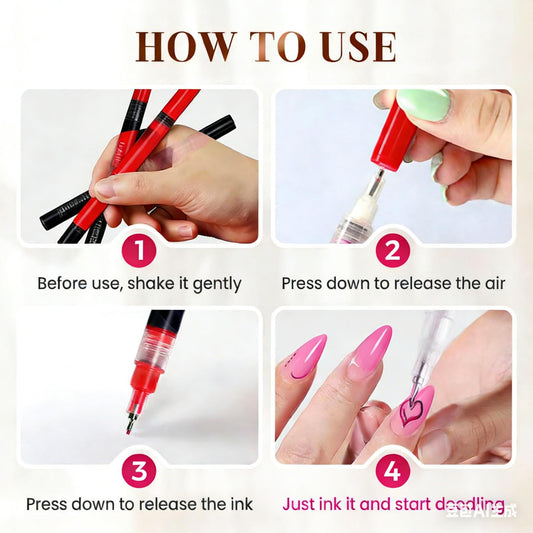 Close up of 0.5mm fine tip nail painting pen drawing intricate lines