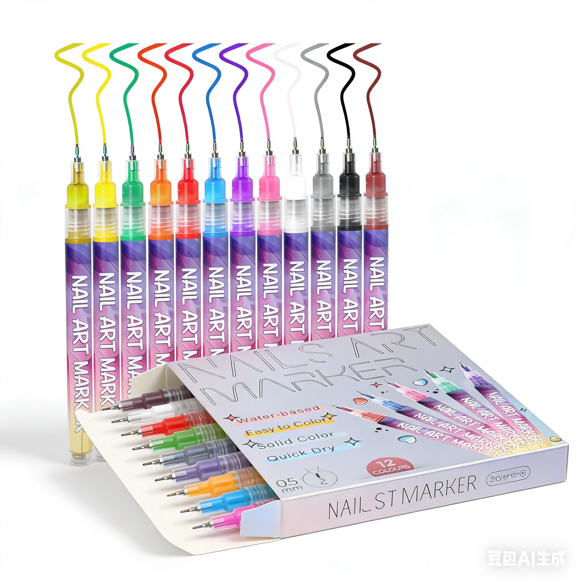Step by step demonstration using professional nail markers on acrylic gel nails