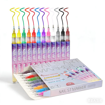 Step by step demonstration using professional nail markers on acrylic gel nails