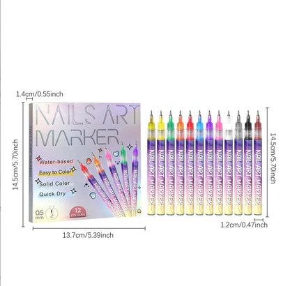 Fine liner tip nail markers creating French manicure dots and floral decorations