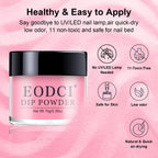 Eodci 31 piece dip powder nail kit displaying the base, activator, and top coat liquids.