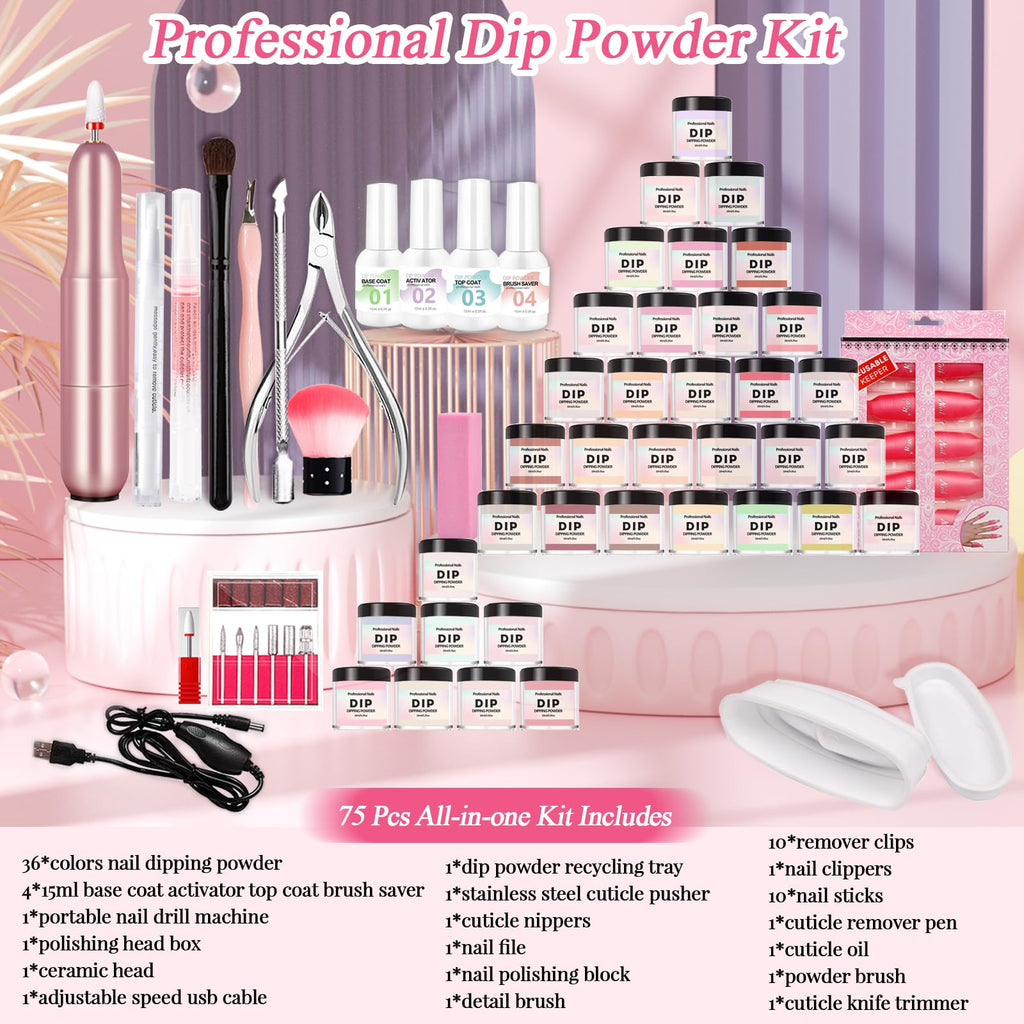Top view of the full Quklogen dip powder nail kit packaging