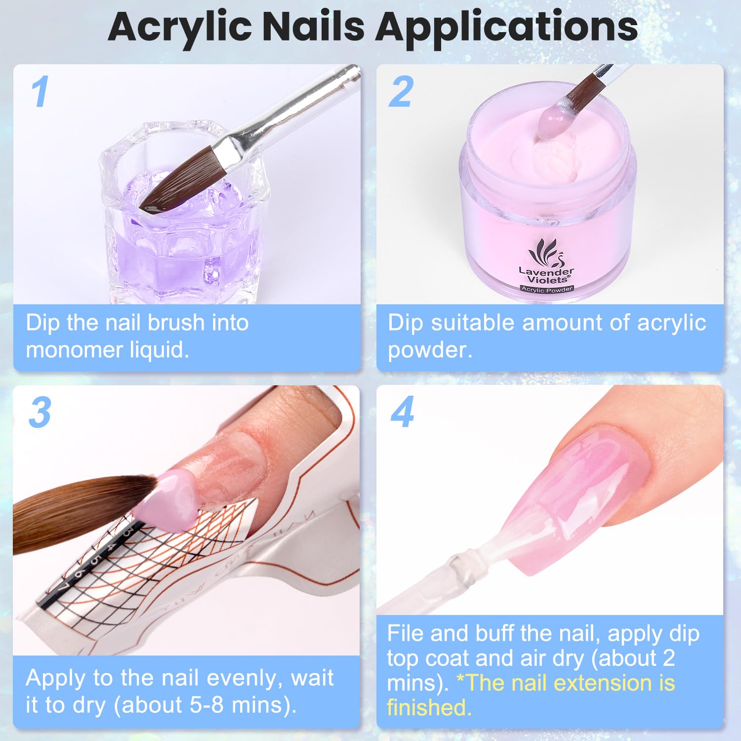 Lavender Violets clear and pink jars displayed next to professional manicure shaping files