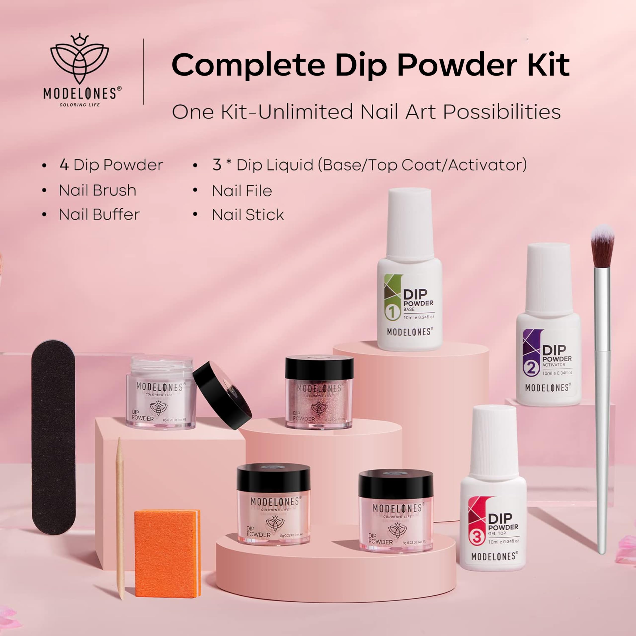 Liquid essential set bottles including base coat top coat and activator liquids