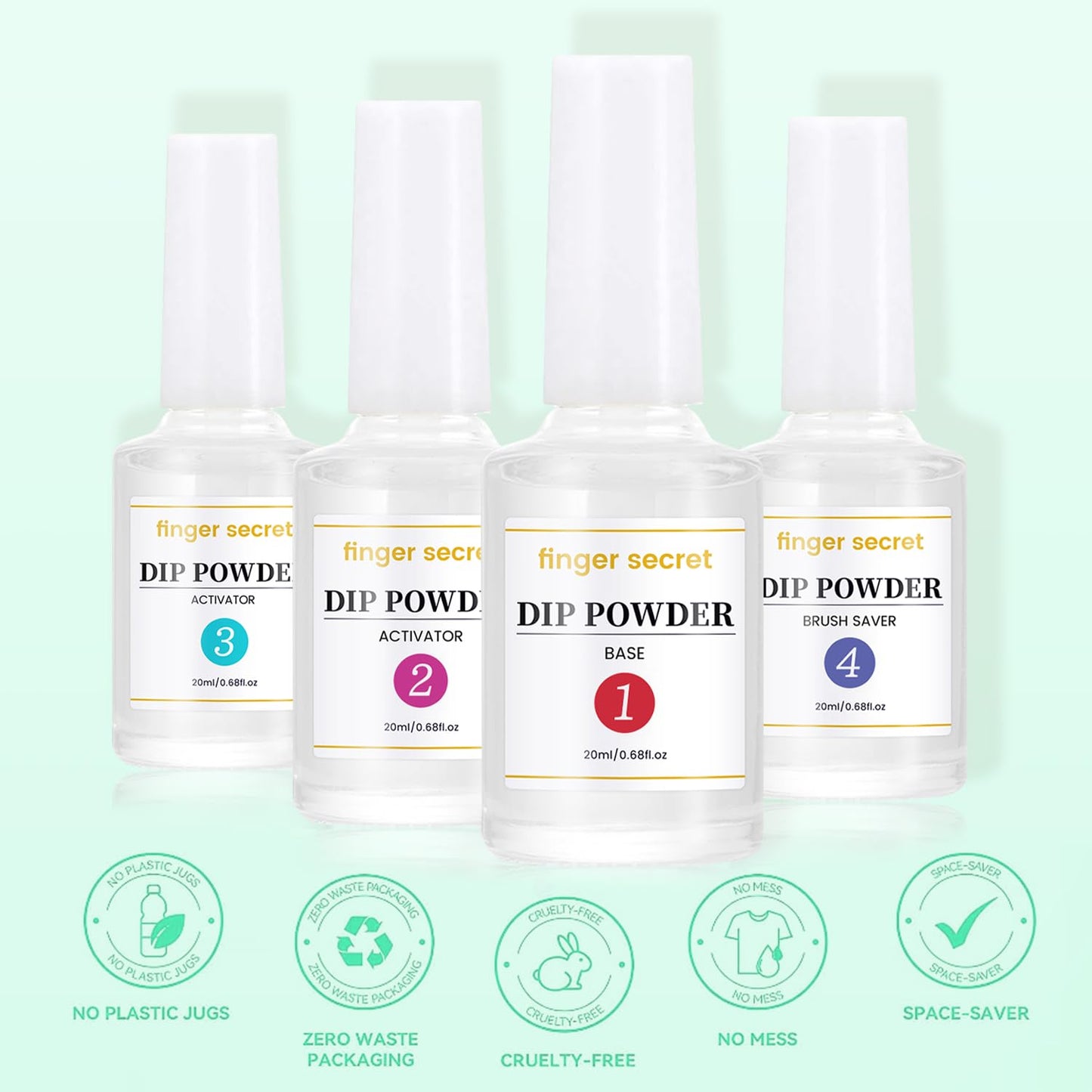 Back label view of the AZUREBEAUTY nail liquid set displaying instructions and volume details for the four piece kit