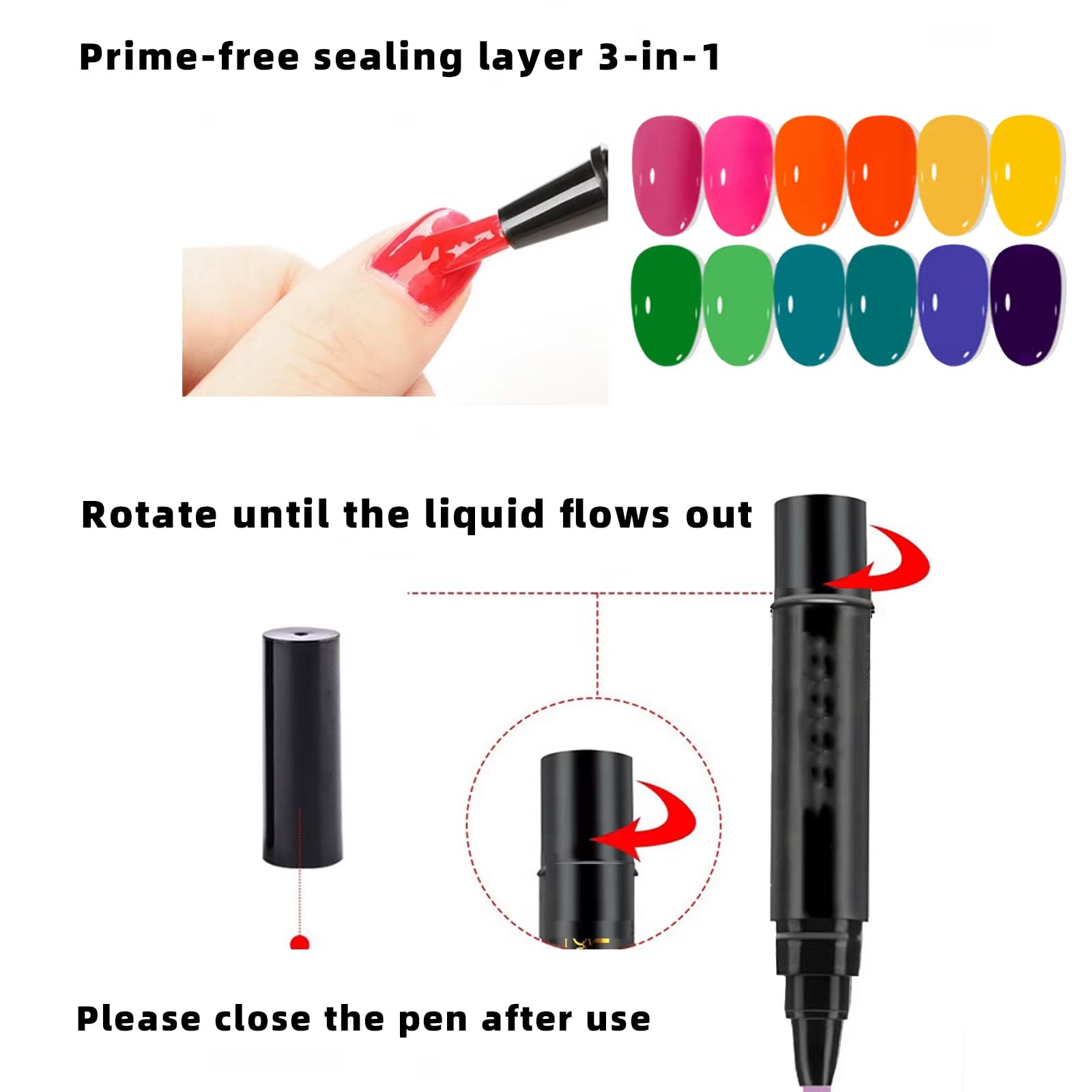 Side by side layout of the professional nail designer pens highlighting the easy grip marker body construction.