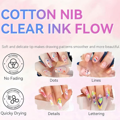 Lifestyle shot of a woman using the easy nailpolish pen to create clean lines and patterns during a DIY salon experience.