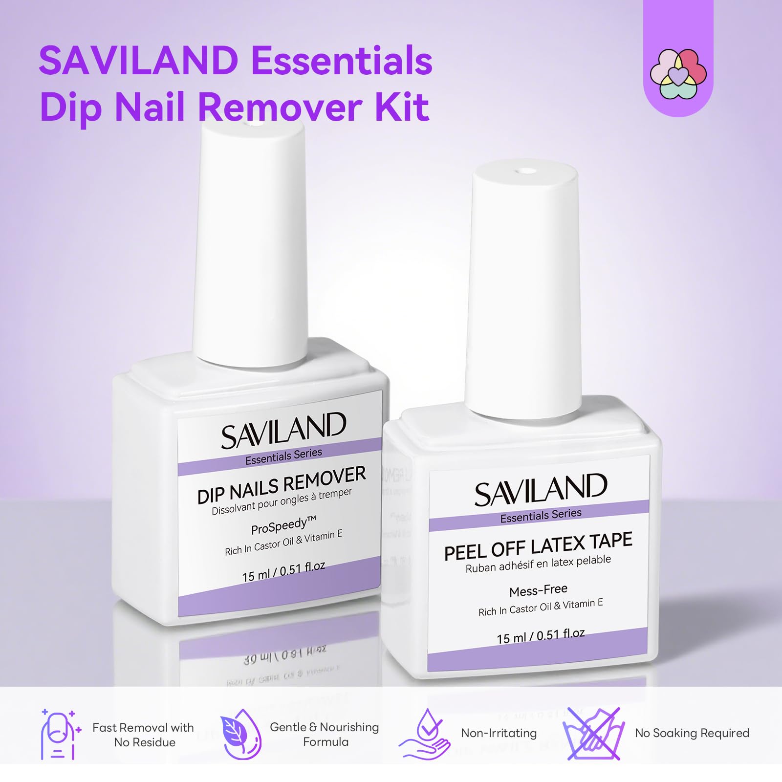 Saviland non soaking dip nail remover kit with cuticle oil pen and metal cuticle pusher.