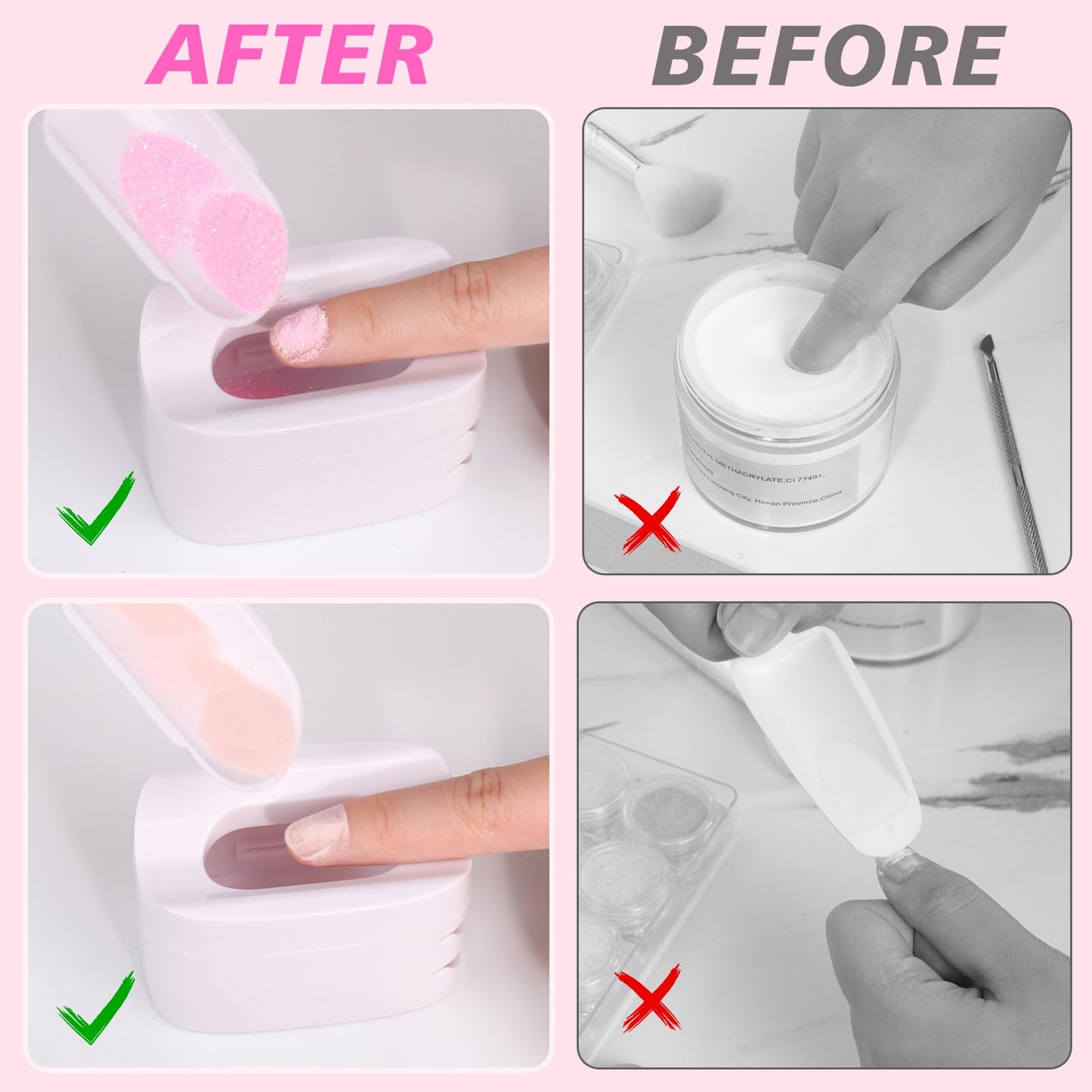Complete layout of the Gefaxi dipping nail art accessories kit demonstrating household DIY manicure setup.