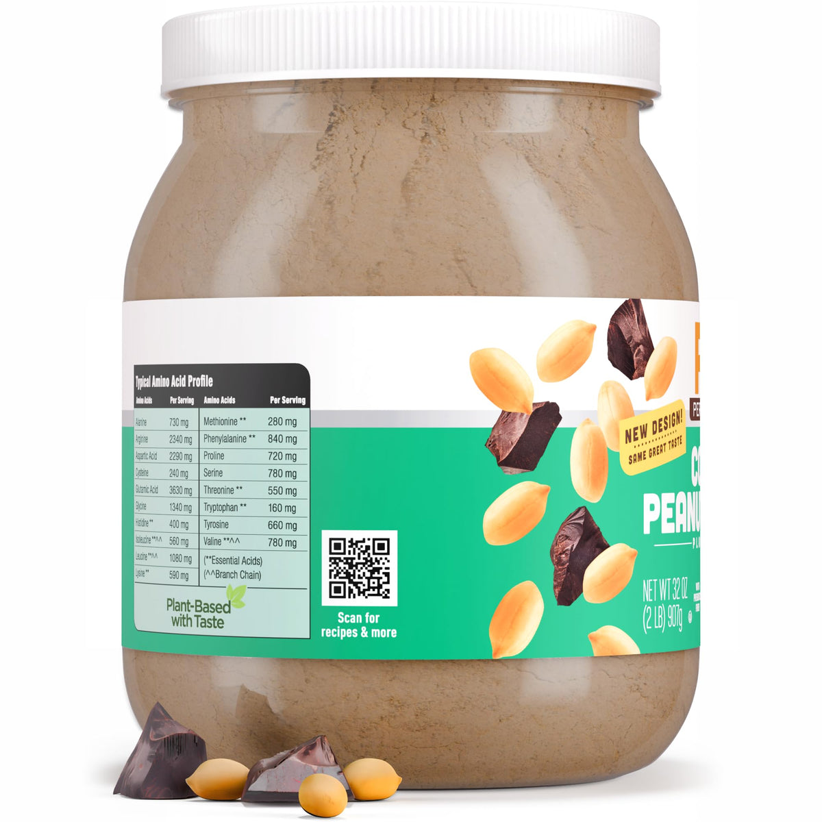 PB2 Performance peanut protein powder packaging showing non-GMO verification