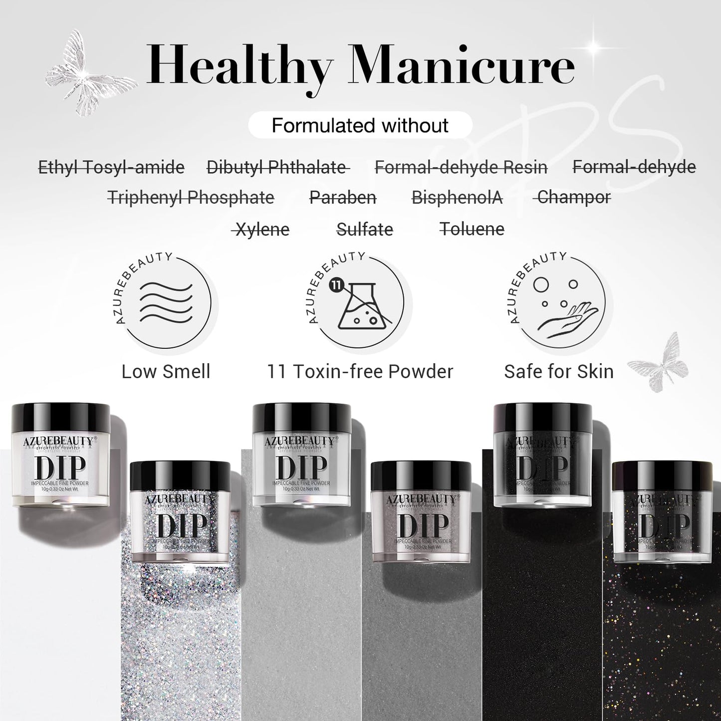 Azurebeauty DIY manicure set including grey and black powder jars.