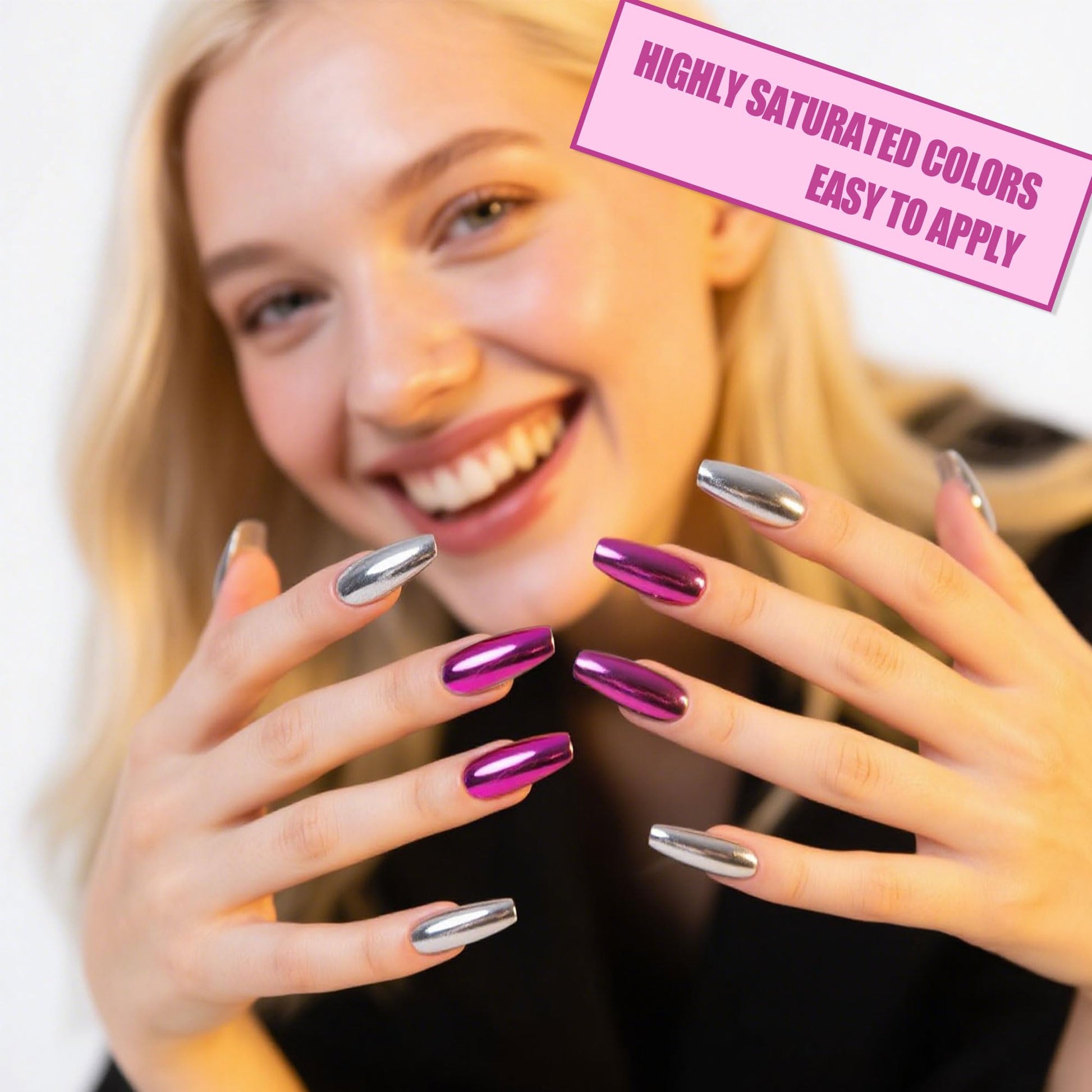 Professional nail art created with iridescent mermaid pigment