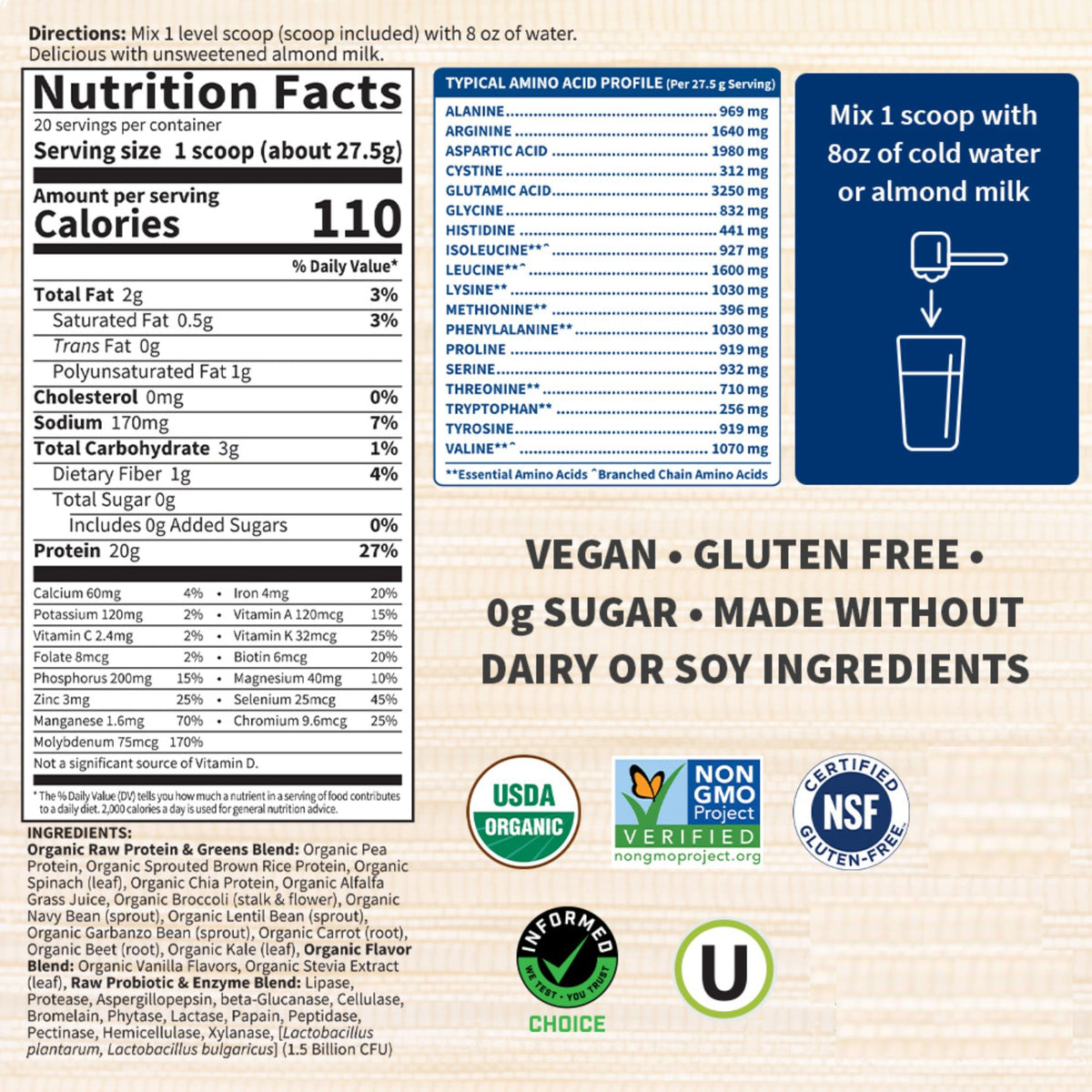 Gluten free and non GMO plant protein supplement for muscle recovery support