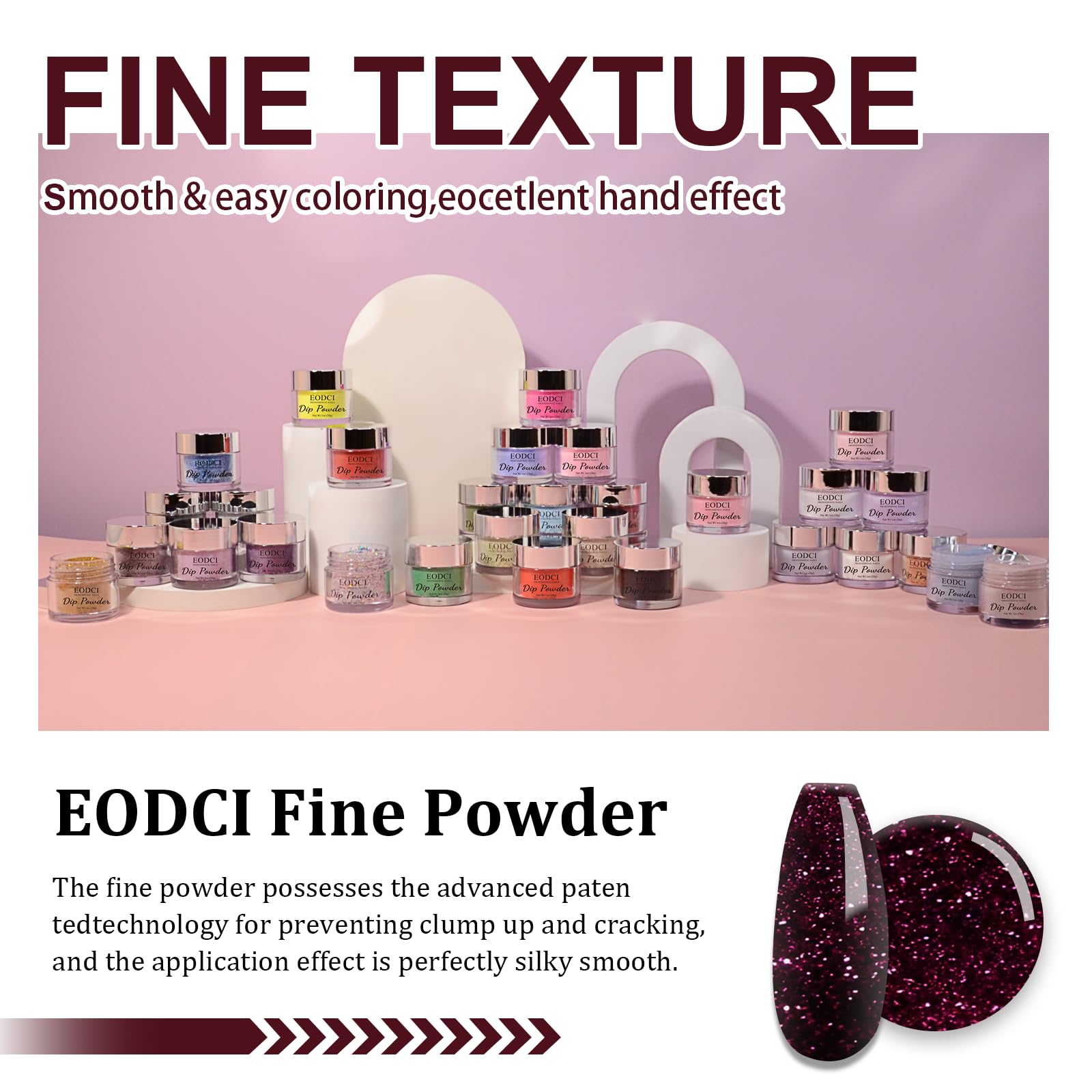 Close up texture of wine red glitter nail powder