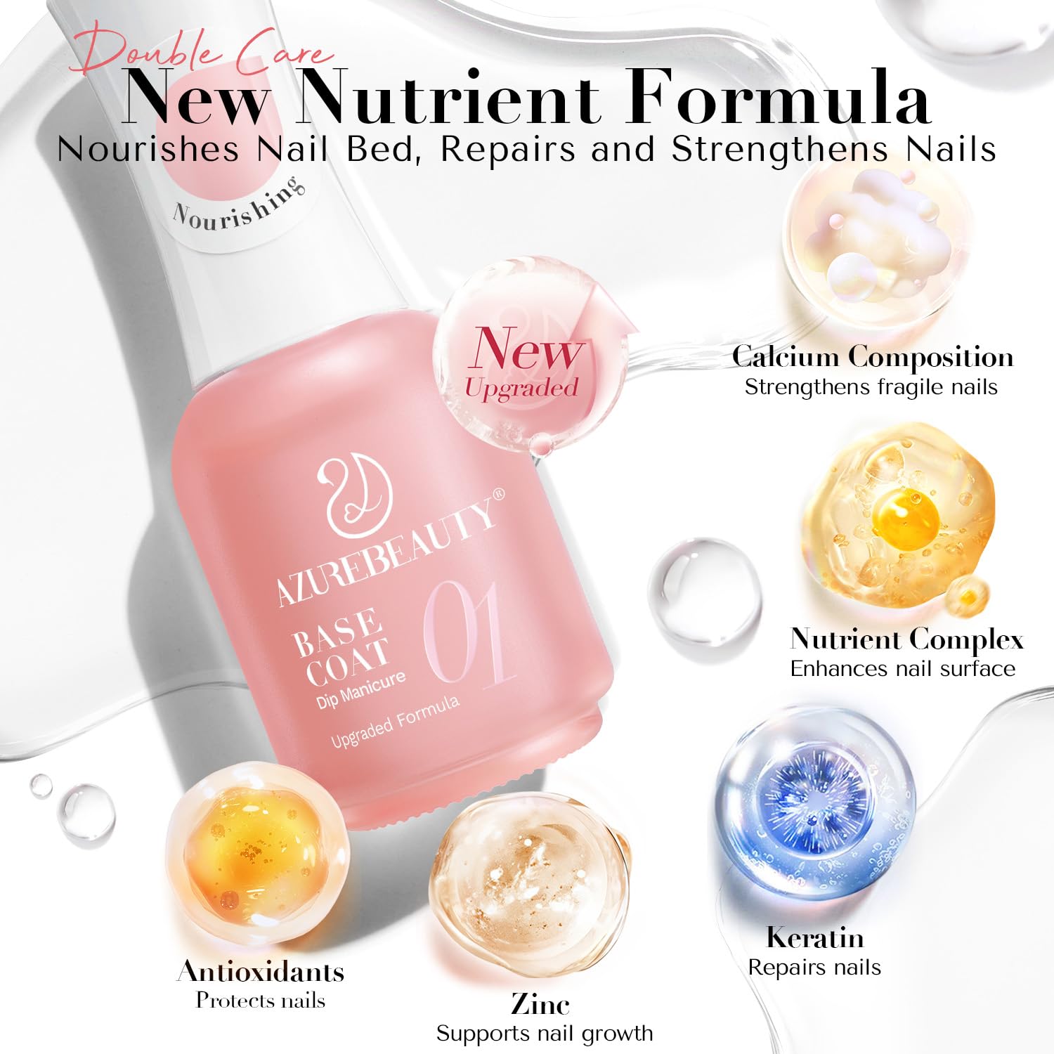 Azurebeauty base coat and top coat bottles for dip powder