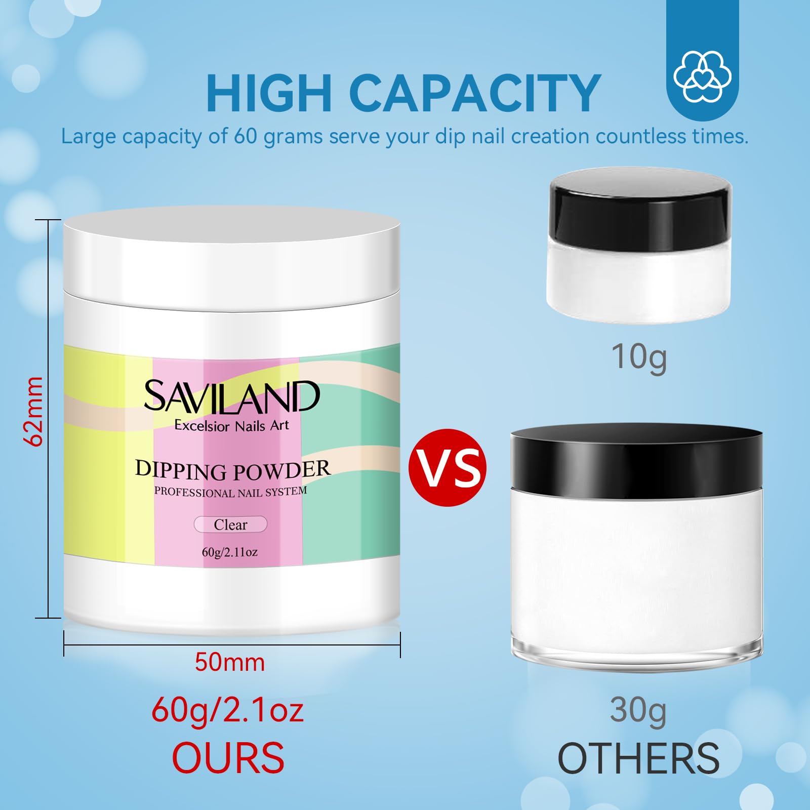 User applying Saviland clear dip powder on natural nails