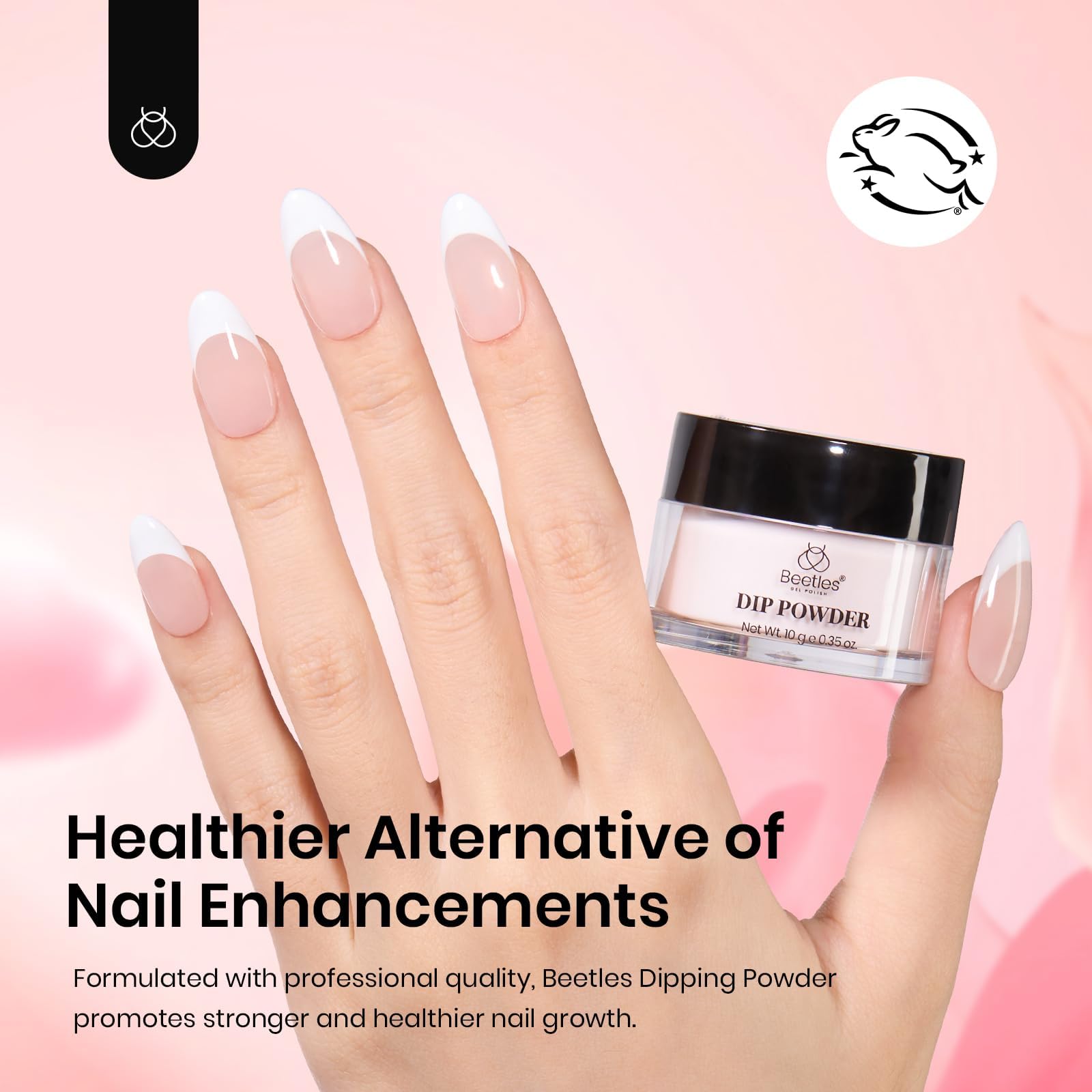 Model showing nude pink manicure using Beetles dip powder