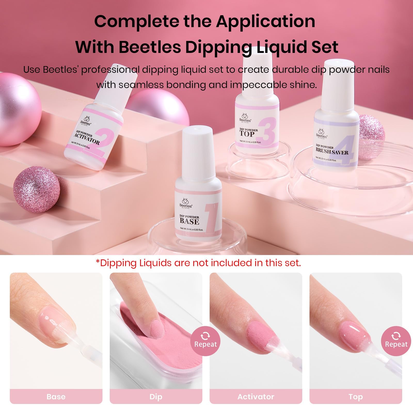 Instructions included in Beetles dip powder nail kit