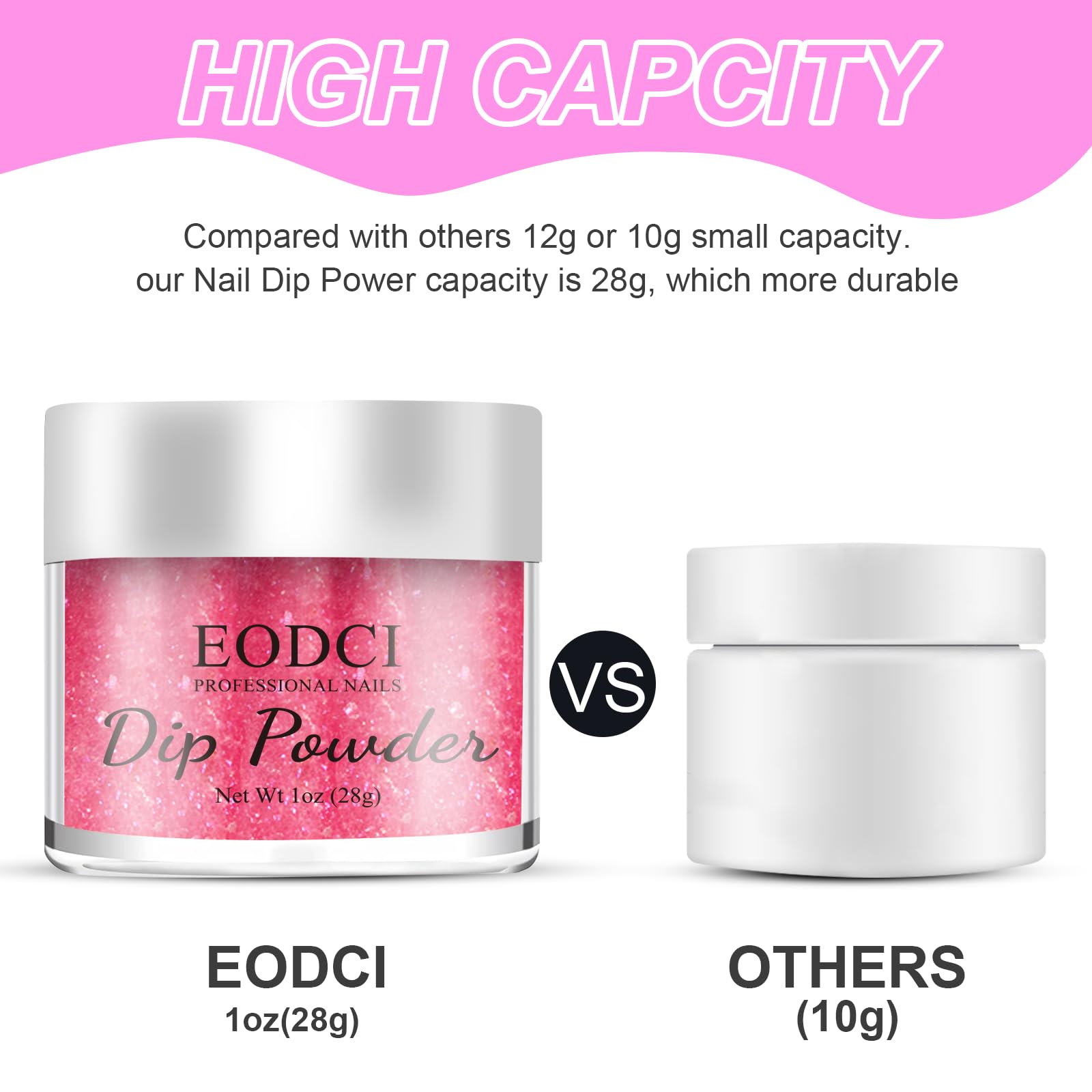 Hands with professional pink glitter dip powder manicure