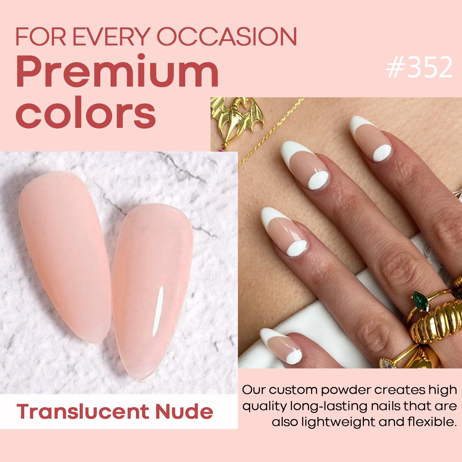 Azurebeauty translucent milky white and nude dip powders