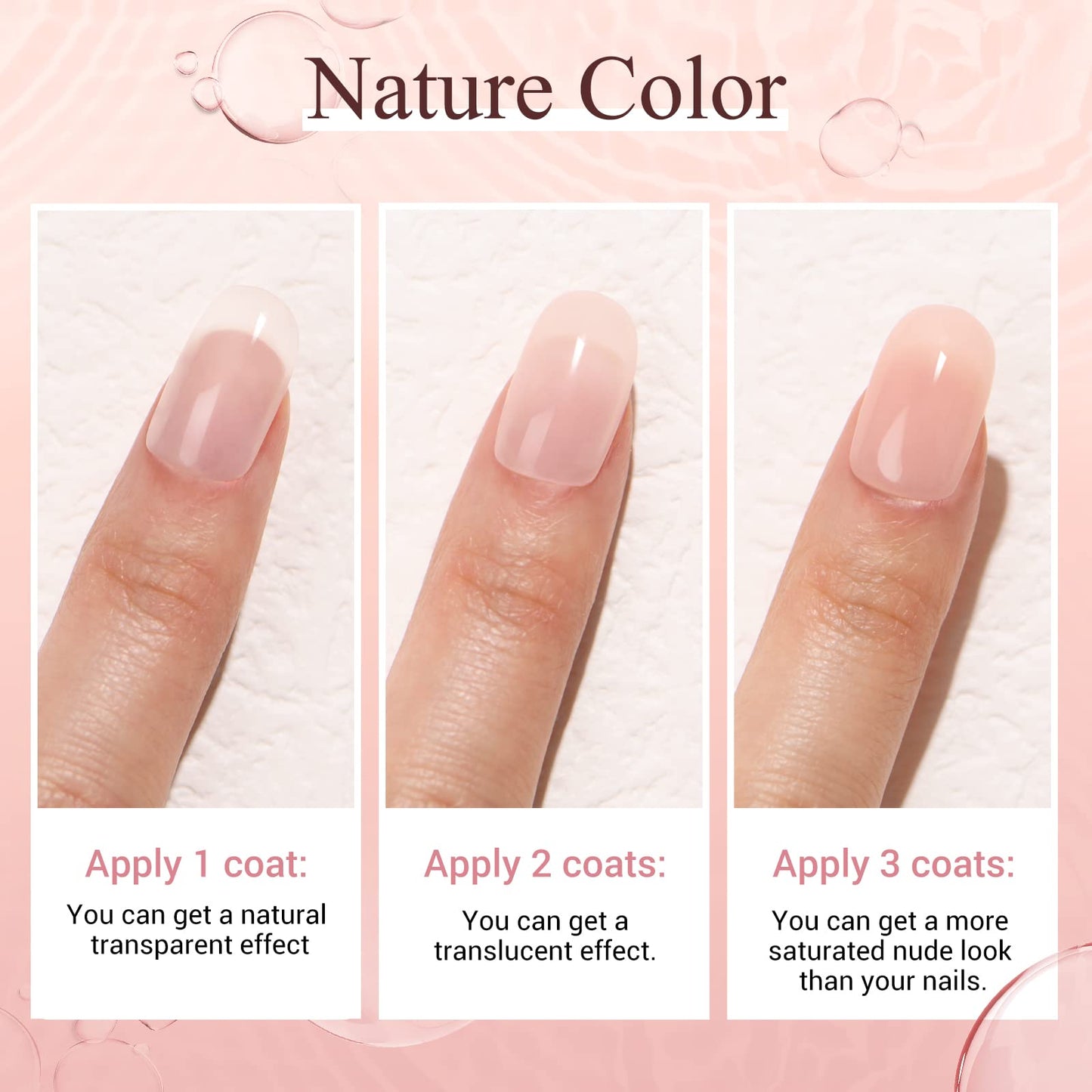 Close up of sheer pink and neutral dip powder shades