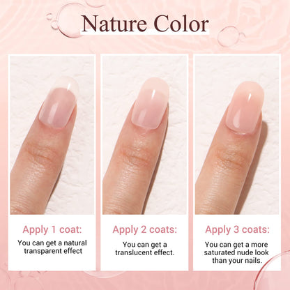 Close up of sheer pink and neutral dip powder shades