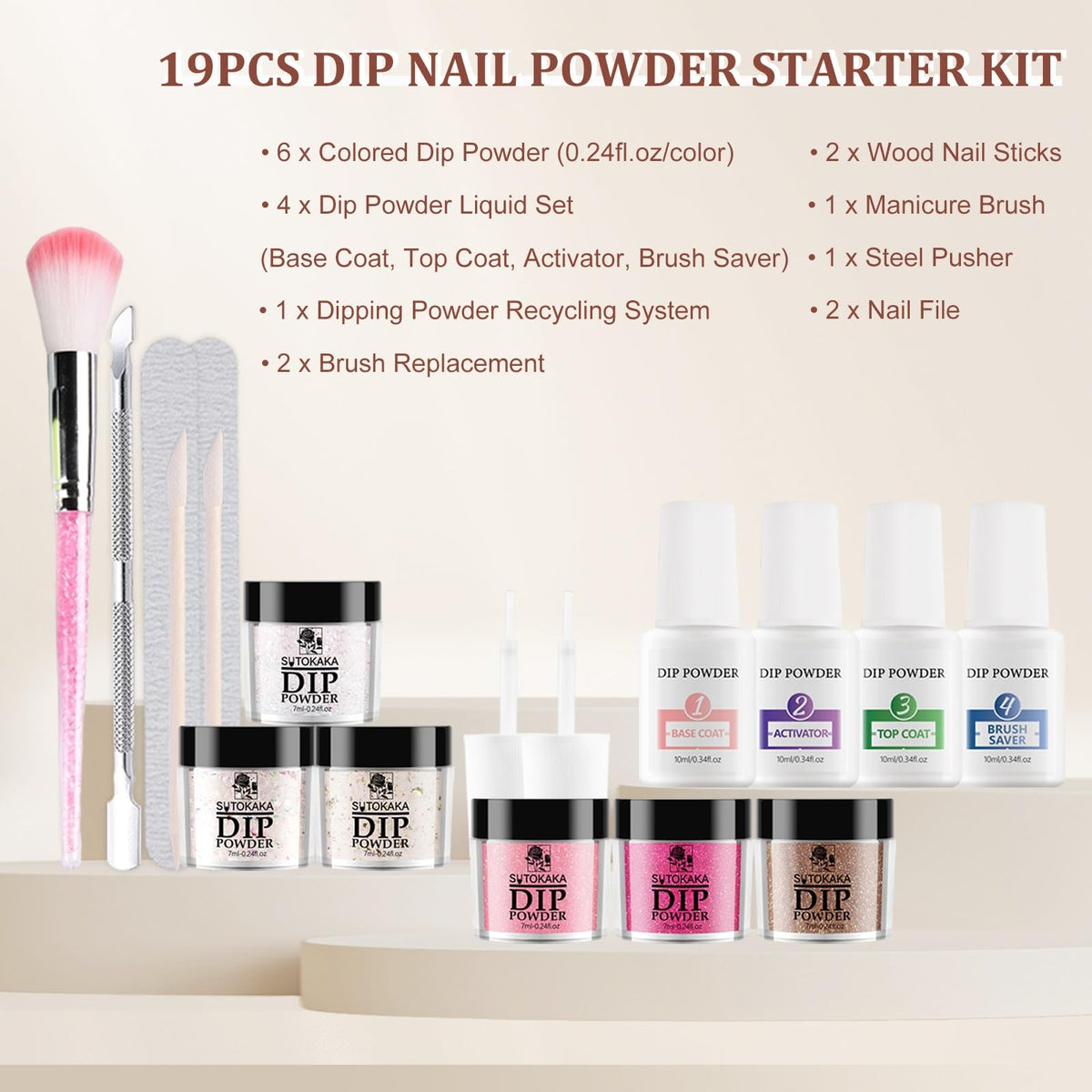 Sutokaka all-season glitter dip powder set showcased flat lay