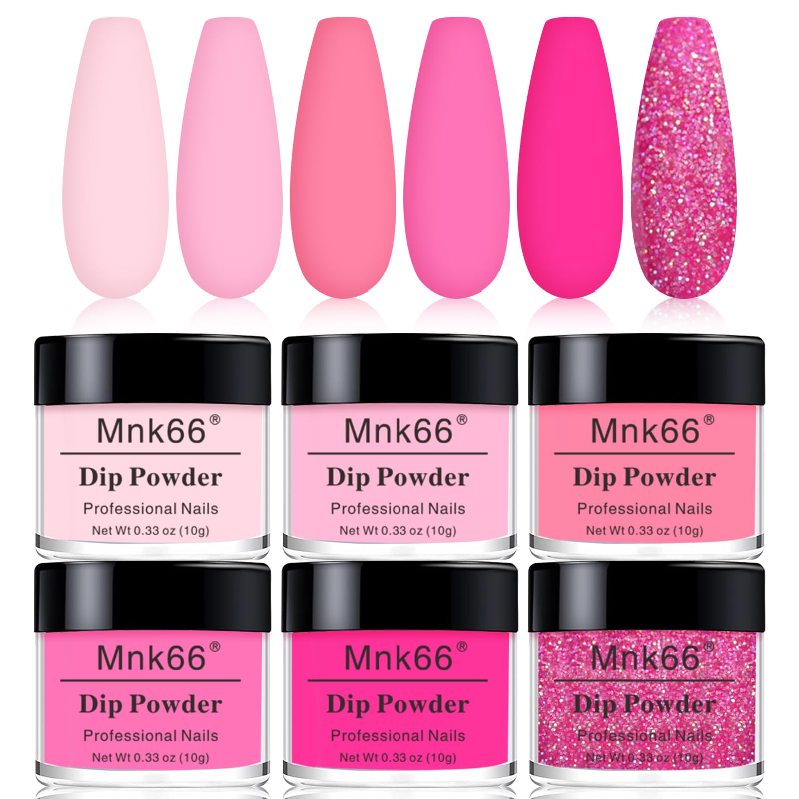 Close up of Mnk66 dip powder texture and vibrant pigment quality