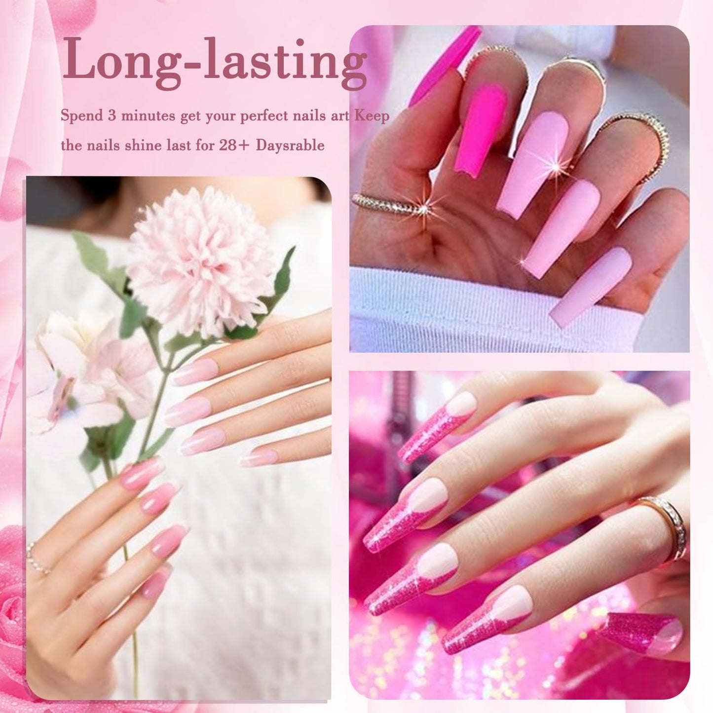 DIY salon manicure result using Mnk66 Christmas glitter dip powder