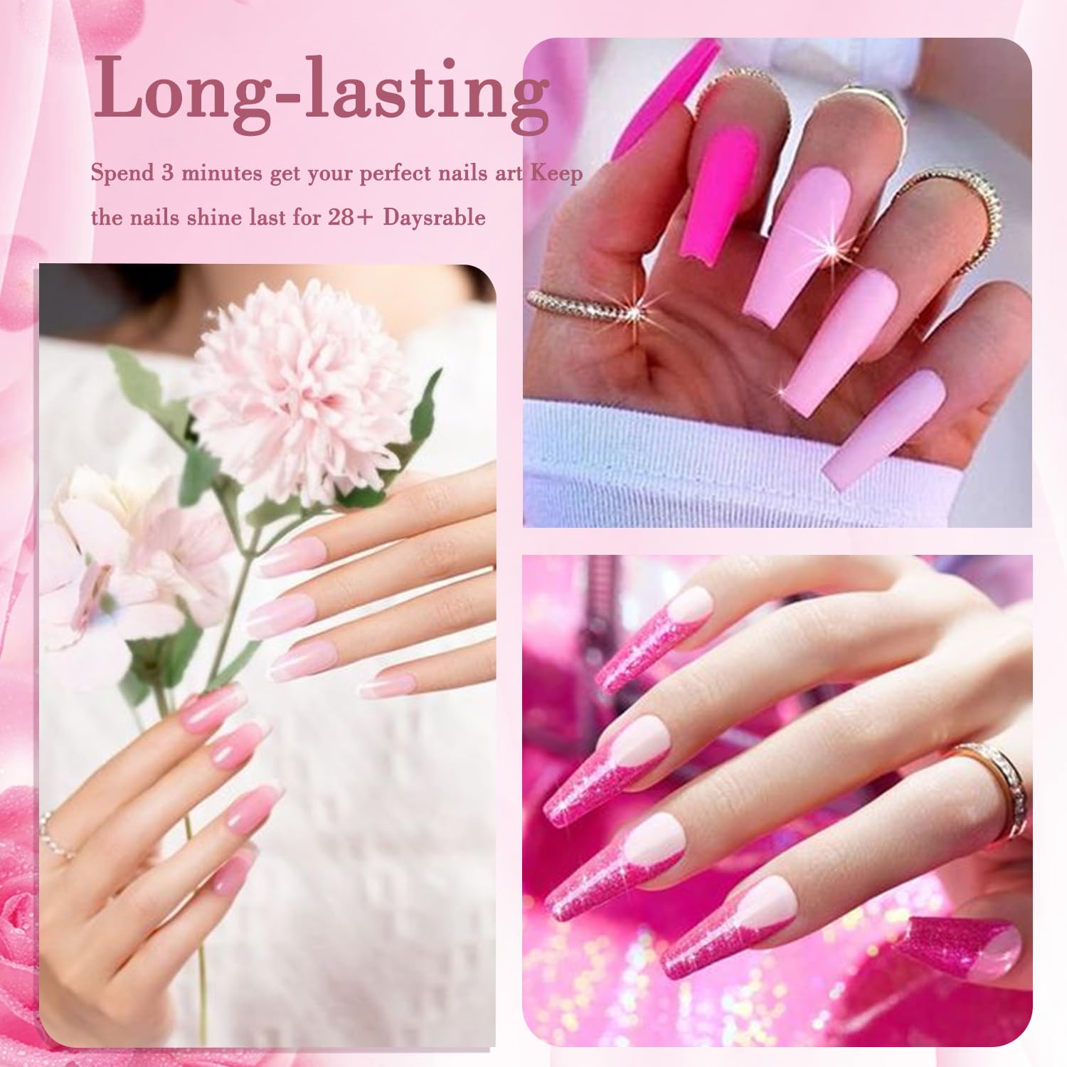 DIY salon manicure result using Mnk66 Christmas glitter dip powder