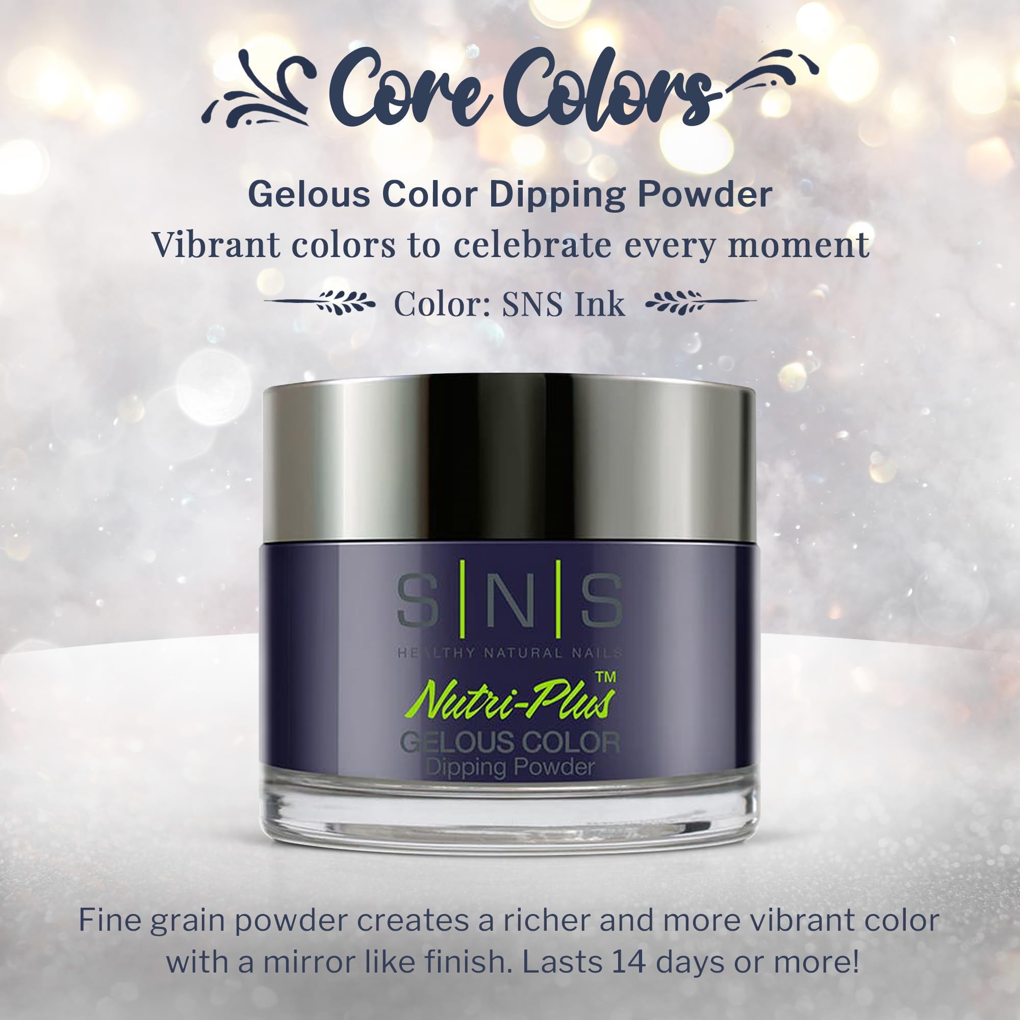 SNS Ink blue dip powder texture and color swatch