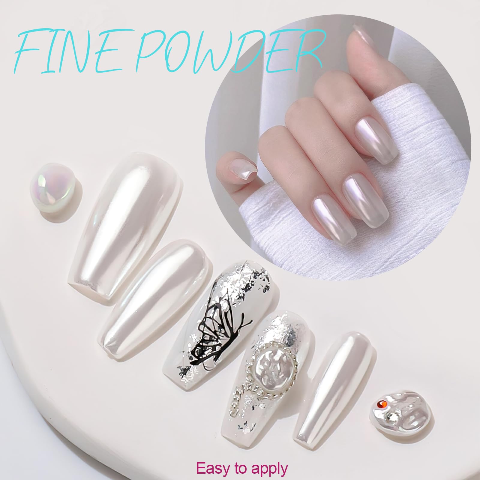 Top view of 16 piece chrome nail powder set