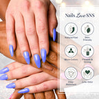 Close-up of fine nail dip powder texture in deep blue tone