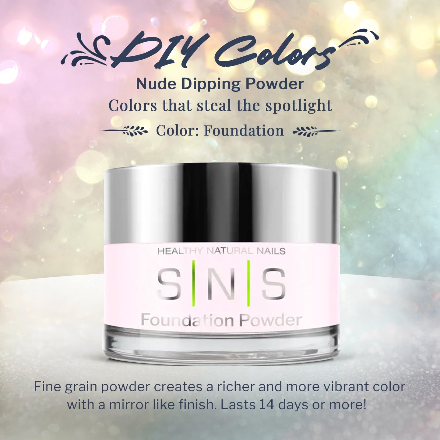 SNS Foundation dip powder container label detail