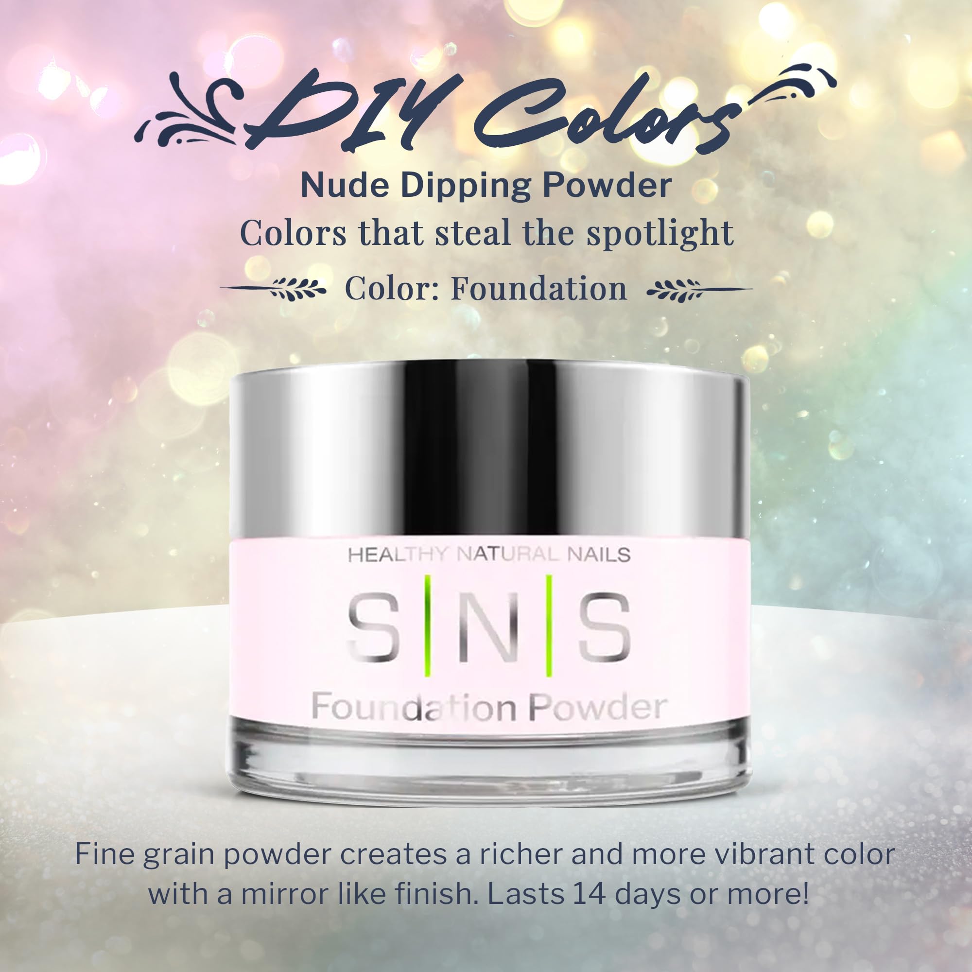 SNS Foundation dip powder container label detail