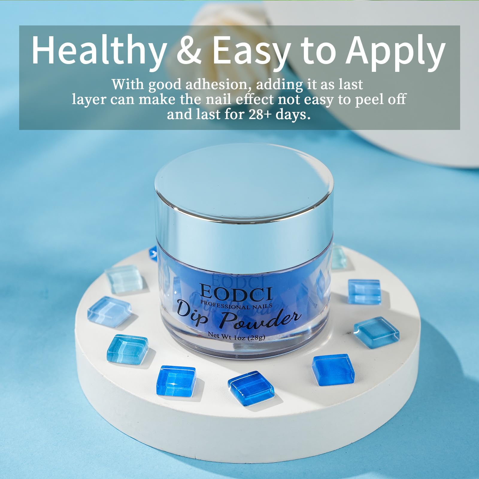 Eodci dark blue dipping powder jar on white background