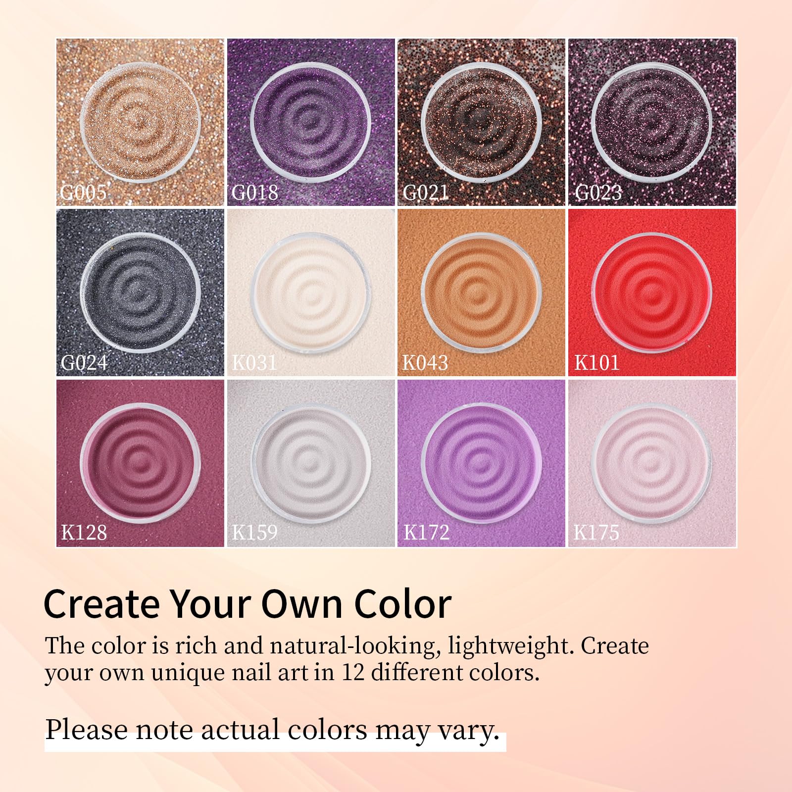 Twelve vibrant colors of Eodci nail dipping powder set