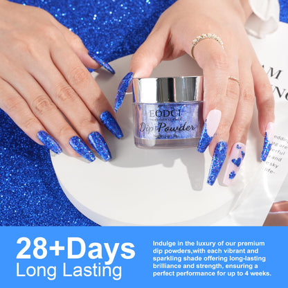 Close up of blue sequin dipping powder texture
